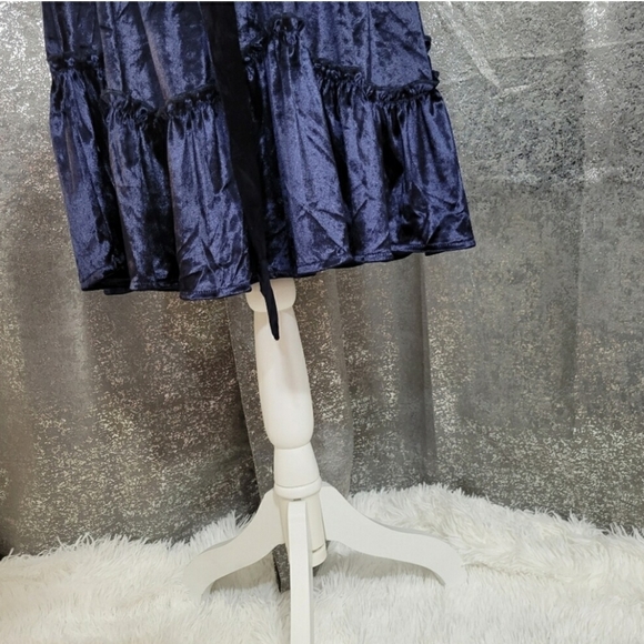 Gigio USA Cowgirl Navy Velvet Blue Longsleeve Dress with Ruffles size Small - Picture 9 of 11